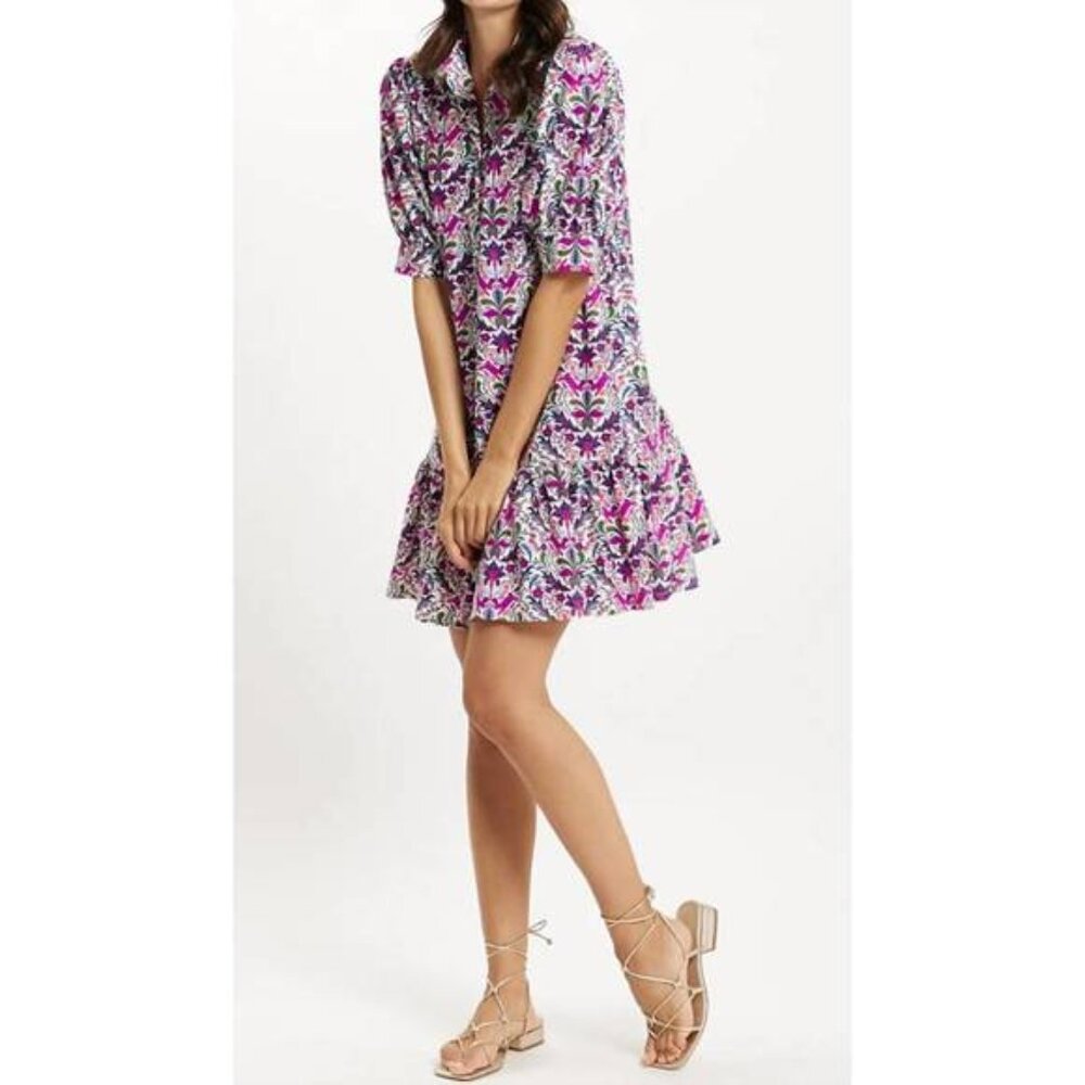 Jude Connally XL Long Purple & White Whimsy Hidden Rabbit Tierney Dress